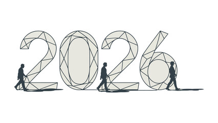 The Journey to 2026: An Illustration of individuals moving towards a symbolic future, emphasizing progress and vision.
