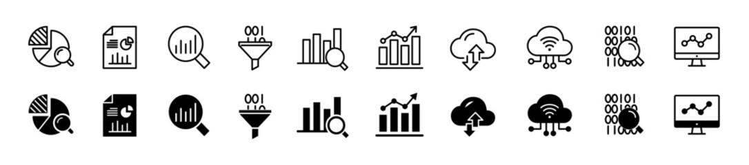 Data analytics icon set. Big data analysis technology symbol. Vector illustration.