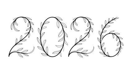 New Year Concept 2026: A minimalist, artistic illustration of the year 2026, with each digit creatively formed with delicate floral patterns. Evokes anticipation and growth.