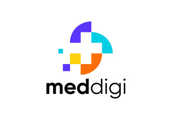 Obraz premium abstract plus health logo. medical digital technology vector design concept