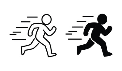 Dynamic speed and motion icons showing running figures in both outline and solid styles for urgent delivery or fast action concepts