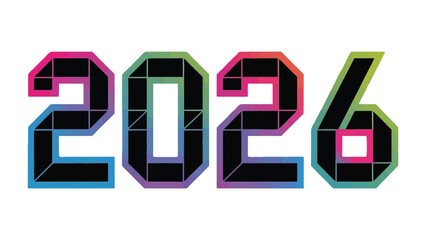 Geometric Neon 2026: A vibrant and modern design showcasing the year 2026, set against a backdrop of bold colors and geometric shapes, a futuristic and eye-catching visual 