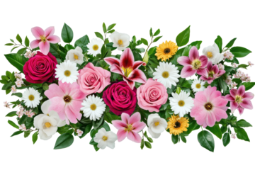 Mixed garden flowers with daisies and roses
