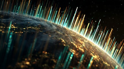 A glowing graph representing each country's innovation level is rising around the world.