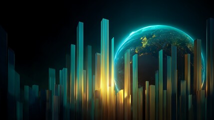 Fototapeta premium A glowing graph representing each country's innovation level is rising around the world.