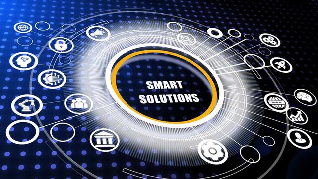 Smart solution innovation dashboard with intelligent process icons and advanced automated interface for efficient business networking system