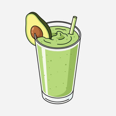 Healthy Green Avocado Smoothie in a Tall Glass with a Slice of Avocado.