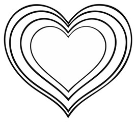 Simple black and white outline heart shape with multiple concentric lines