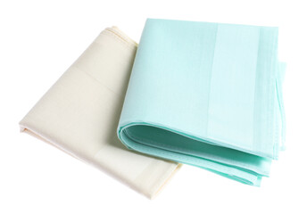 Folded handkerchiefs isolated on white. Stylish accessory