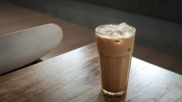 Iced Milk Tea or Es Teh Tarik in a cafe