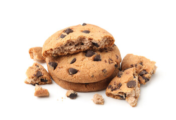 Delicious chocolate chip cookies isolated on white