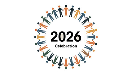Circle of Unity: A vibrant visual encapsulates the spirit of togetherness, featuring figures of diverse origins forming a harmonious circle, with 2026 Celebration at its heart.
