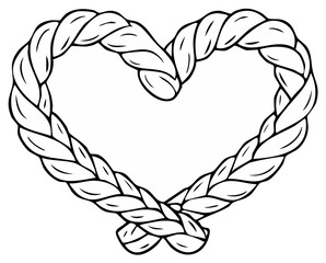 Stylized Heart Shape Created with Braided Strands, Outline Drawing, Vector Illustration