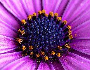 Purple daisy macro vibrant center, delicate petal texture