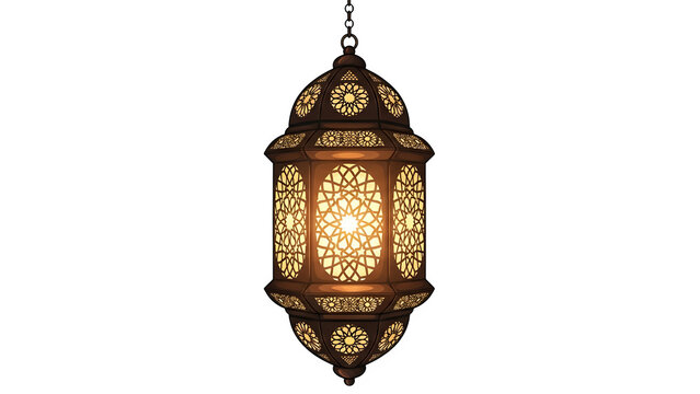 Ornate moroccan lantern hanging light fixture isolated on transparent background