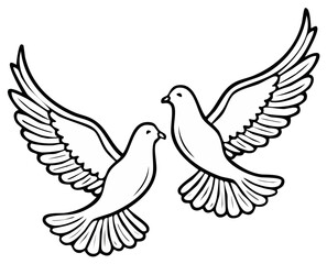 Obraz premium Two Doves in Flight Outline Black and White Illustration Symbol of Peace and Love