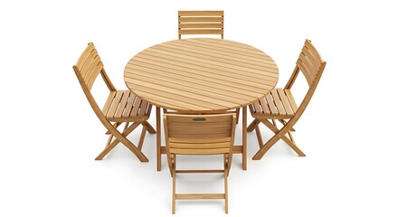Fototapeta premium Wooden Outdoor Dining Set with Round Table and Four Chairs.