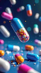 Colorful capsules floating in air