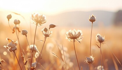 Soft, sunlit meadow flowers, bokeh