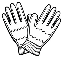 Obraz premium Knitted winter gloves with a zigzag pattern black and white line art illustration for coloring