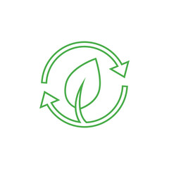 Green leaf in circular arrow symbol for eco-friendly recycling and natural sustainability