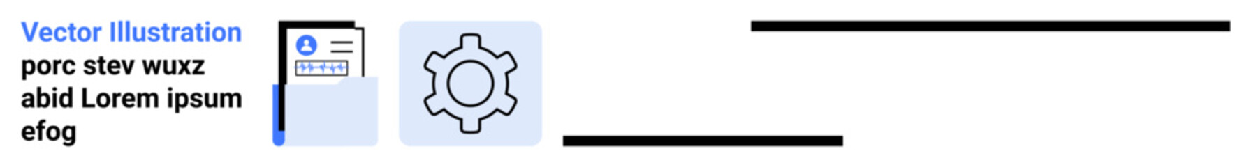 Document graphic paired with a gear icon suggesting settings, customization, or management. Ideal for technology, tools, workflow, automation, organization, productivity simple landing page