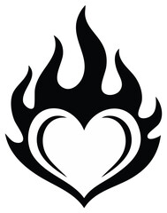 Fototapeta premium Stylized black heart engulfed by flames graphic symbol for love and passion