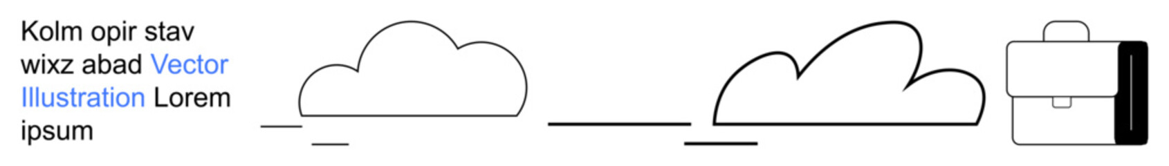 Business development, innovation, career growth, creativity, minimal design, cloud storage. Minimalist clouds and briefcase in clean linear style. Business development and innovation concepts
