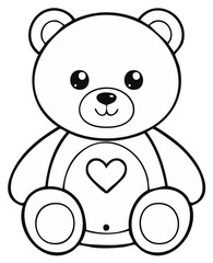 Cute teddy bear with heart outline for coloring book and children projects