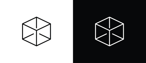 Simple cube icon. 3D modeling icon. A cube with a simple outline on a black and transparent background. Editable stroke.