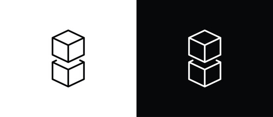 Stacking cube icon. Cube icon. A cube with a simple outline on a black and transparent background. Editable stroke.