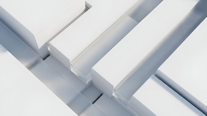 Obraz premium Abstract geometric composition of white 3D shapes with subtle blue shadows and highlights, creating a clean and modern aesthetic for design backgrounds