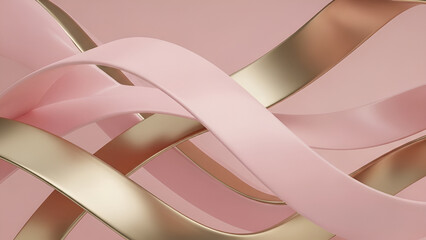 Elegant abstract background with gracefully intertwined wavy lines in pastel pink and shimmering gold, creating a sophisticated and fluid design aesthetic