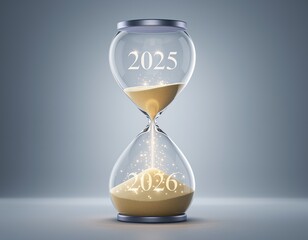 Hourglass with golden sand on a gradient background