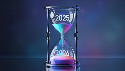 Hourglass with the year 2025 displayed on glass.