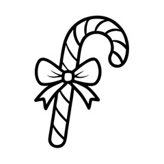 Candy cane for celebrating New Year and Christmas, decorative, outline style, festive symbol