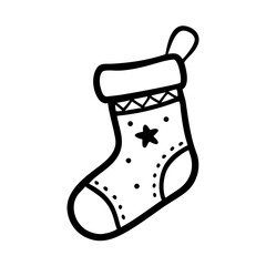 Christmas stocking for celebrating New Year and Christmas, decorative design, outline style, festive cheer