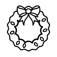 Christmas wreath for celebrating New Year and Christmas, decorative with bow, outline style, festive decoration
