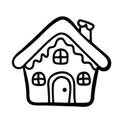 Gingerbread house for celebrating New Year and Christmas, decorative design, outline style, festive delight