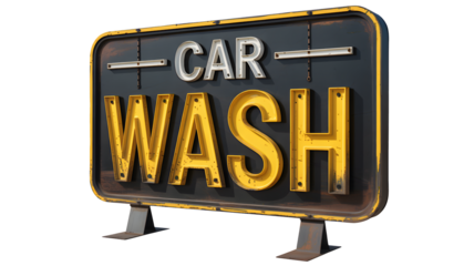 Stunning vintage illuminated Car Wash sign with distressed yellow and white letters against a dark backdrop