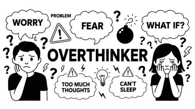 Struggling with anxiety and racing thoughts preventing restful sleep in the dark night - Powered by Adobe