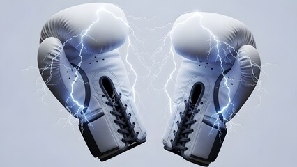 Powerful boxing gloves crackle with electric energy, symbolizing intense competition and raw power.
