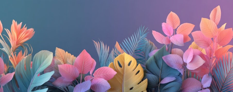 Fototapeta Colorful tropical leaf border frame for design presentations and nature themed visuals