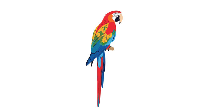 A vibrant and colorful scarlet macaw parrot perched on an unseen branch, beautifully illustrated and isolated on a white background.