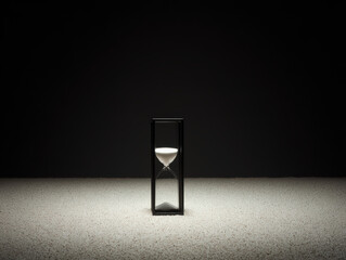 Minimalist hourglass on textured surface with dramatic lighting conveying patience and passing time