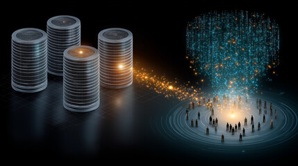 Data Integration: An abstract representation of data flowing from storage units into a connected network.