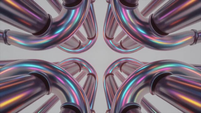 abstract art video of pipes forming fluid geometric shapes, 