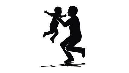 Father and child playing silhouette vector illustration art