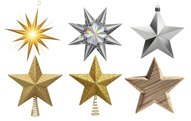 Obraz premium A beautiful collection of diverse star shaped Christmas ornaments and festive decorations on a dark background perfect for holiday designs