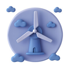 3D-style icon of a windmill with cloud background representing Belgium, light gray tone, soft detail